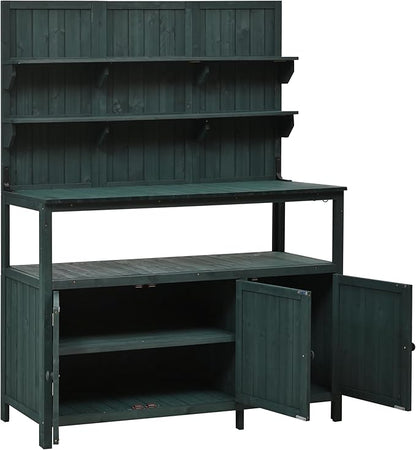 Christopher Knight Home Belfast 50.20" W Outdoor Potting Bench Table, Fir Wood Potting Table, Large Gardening Workstation with Storage Shelf, Ample Space Garden Tools Organizer for Backyard, Green