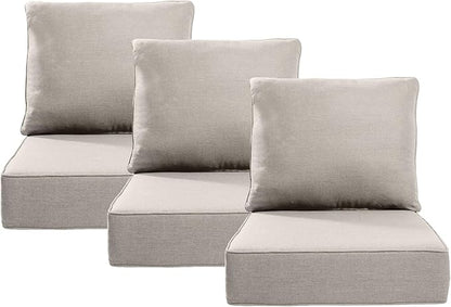 Outdoor Chair Cushions, 6 Inch Thick Patio Seat & Back Cushions Set with Removable Cover, Waterproof Patio Cushions for Outdoor Furniture, 24 x 24 Inch, Beige 3-Set