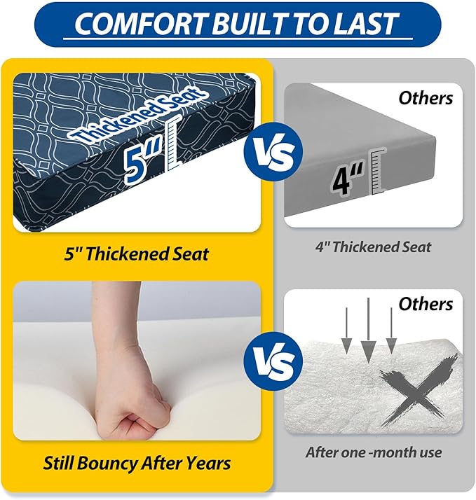 AAAAAcessories Outdoor Seat Cushions for Chairs, Fade-Resistant, Waterproof Patio Furniture Replacement Cushions, 25.5" x 25.5" x 5" + 25.5" x 13.5", Slate Blue Vine Trellis
