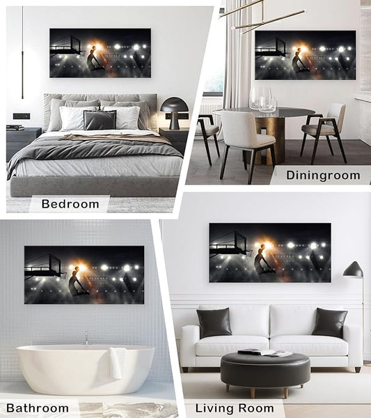 Muolunna BK06650 Basketball Sports Canvas Wall Art Picture 1 Panel Sports Painting Art Prints For Living Room Boys Room Office Wall Decor Artwork