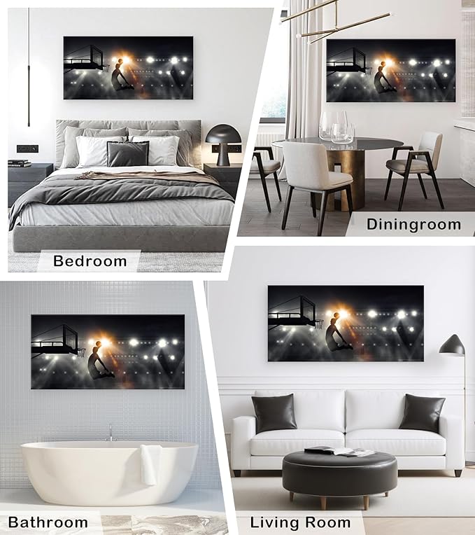 Muolunna BK06698 Basketball Sports Canvas Wall Art Picture 1 Panel Sports Painting Art Prints For Living Room Boys Room Office Wall Decor Artwork