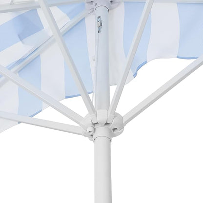 JONATHAN Y Half Umbrella UMB1201J Beverly 9 ft. Designer Classic Scalloped Fringe Market Patio with Crank, Tilt Button and UV Protection in Light Blue/White, White Pole
