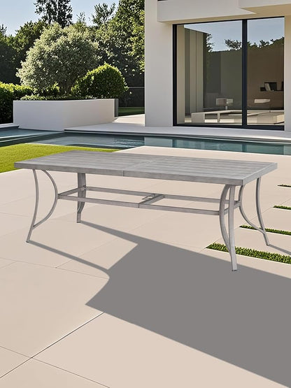 Aluminum Outdoor Dining Table for 8, 84" Rectangle Patio Dining Table with 2.2" Umbrella Hole, 8 Person Outdoor Dining Tables for Deck, Backyard, Garden, Poolside, Limed Oak