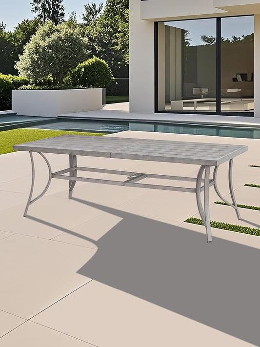 Aluminum Outdoor Dining Table for 8, 84" Rectangle Patio Dining Table with 2.2" Umbrella Hole, 8 Person Outdoor Dining Tables for Deck, Backyard, Garden, Poolside, Limed Oak