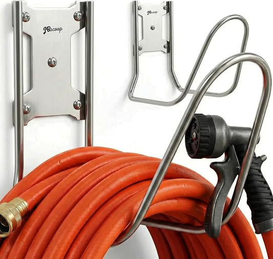 JBscoop Large Stainless Steel Hose Holder, Heavy Duty Hose Hanger - Set of 2