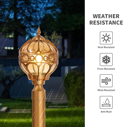 Globe Outdoor Post Light for Lawn Porch Garden Pathway Patio, Brass Waterproof Pier Mount Lamp Post Light Fixtures, Aluminum Post Lantern, Sphere Post Pole Light(1 Pack)