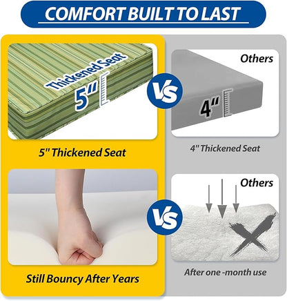 AAAAAcessories Outdoor Seat Cushions for Chairs, Fade-Resistant, Waterproof Patio Furniture Replacement Cushions, 25.5" x 25.5" x 5" + 25.5" x 13.5", Mossy Forest Stripe