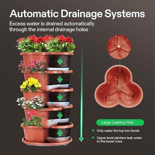VIVOSUN 2-Pack 5 Tier Vertical Gardening Stackable Planter for Strawberries, Flowers, Herbs, Vegetables, Brown