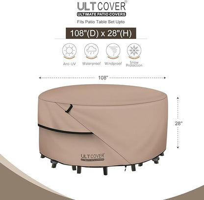 ULTCOVER Round Patio Furniture Cover - Outdoor Waterproof Table with Chair Set Cover 108 inch