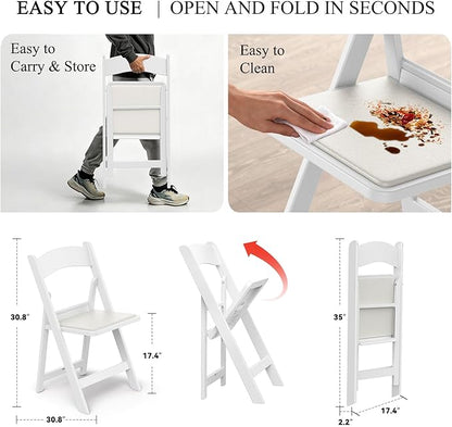 Nazhura Garden and Patio Folding Chair Set of 4 for Events and Wedding, Lightweight with Padded Seat, Water-Proof, Double Braced Frame, Non-Slip Feet, 900LB Capacity (White)
