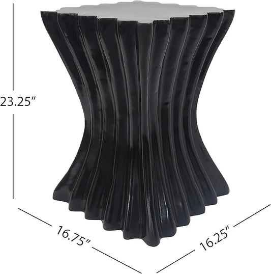 Christopher Knight Home Waven Lightweight Concrete Outdoor Side Table, Wave Design Sofa End Table for Living Room, MGO Patio Accent Table, Garden Stool or Plant Stand, Black