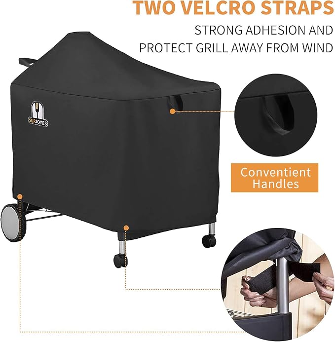 Grill Cover for Weber Performer Deluxe Charcoal, 22 Inch BBQ Covers, Premium Heavy Duty Waterproof Accessories for Weber 7152 Performer Charcoal Grills with Handles