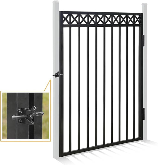Fencer Wire Heavy Duty Flat Top X-Pattern Decorative Fence Gate, 5FT Height x 4FT Width Outdoor Fence Gate, Outdoor Anti-Rust Metal Steel Gate for Fencing Barrier, Garden Gate with Gate Lock