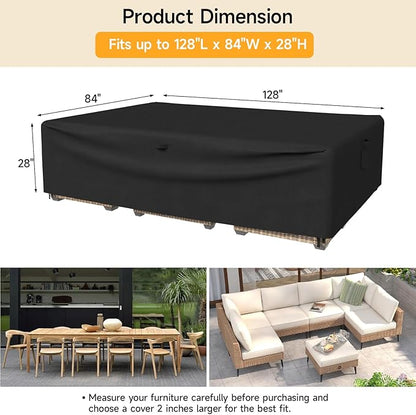 ONBRILL Patio Furniture Set Covers, 128 × 84 × 28 inch Outdoor Furniture Set Covers Waterproof, 600D Heavy Duty Oxford Patio Table Cover with Windproof Buckles for Patio Table and Chair Set, Black