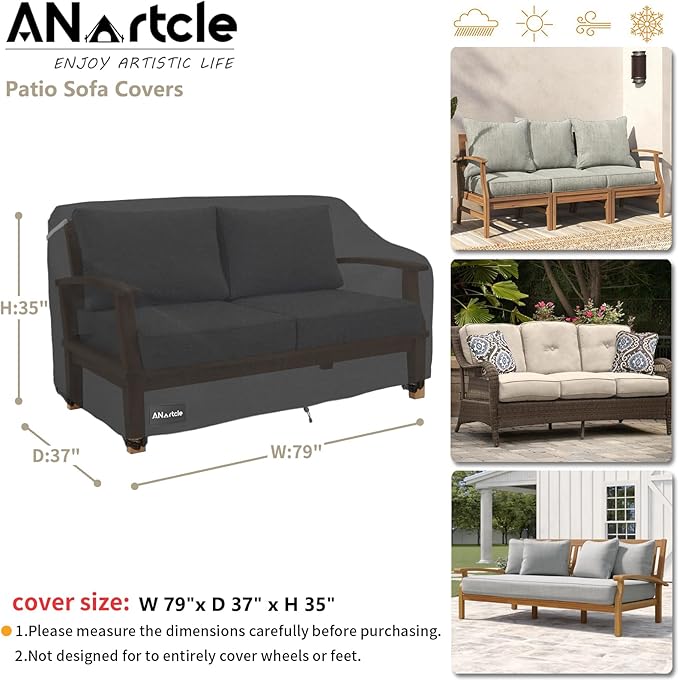 3-Seater Patio Sofa Cover,79W x 37D x 35H Inches Outdoor Couch Cover,100% Waterproof Heavy Duty Patio Sofa Covers,Patio Furniture Covers,Black