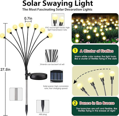 6-Pack Garden Solar Lights, 48 LED Solar Lights Outdoor for Garden Decor, Waterproof Firefly Light Outdoor (Sway by Wind), Swaying Light for Outside Yard Pathway Landscape Decorations (Warm White)