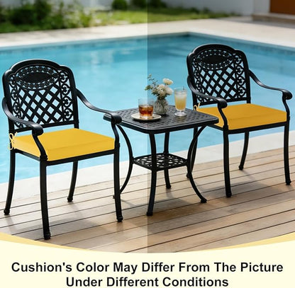 downluxe Waterproof Outdoor Chair Cushions Set of 4, 19" x 19" x 3" Patio Chair Cushion with Non-Slip Ties & Handle, Square Outdoor Cushion for Patio Furniture with Removable Cover, Yellow