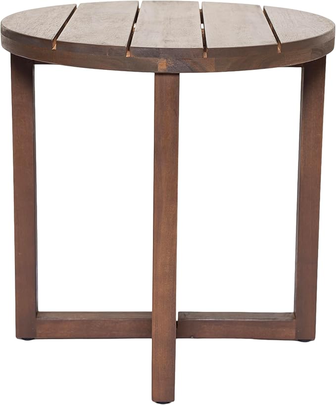 Christopher Knight Home Jara Outdoor Round Side Table, Slat Panel Small Coffee Table, Acacia Wood Side Desk for Backyard Balcony Garden, Weather Resistant Patio End Table, Dark Oak