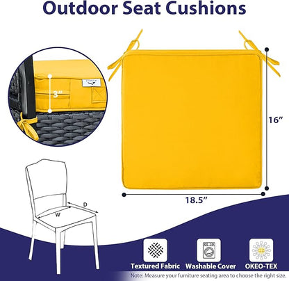 Outdoor Chair Cushions Set of 4,Waterproof Outdoor Seat Cushions for Patio Furniture,Patio Chair Cushion with Handle and Ties, Square Out Door Chair Pads,18.5" x 16" x 3", Yellow