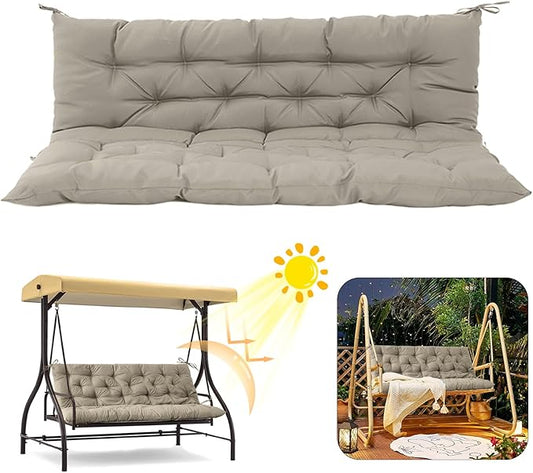 2/3 Seater Swing Replacement Cushion, Waterproof Porch Swing Cushions with Backrest, Thickened Bench Cushions for Outdoor Furniture, for Outdoor Patio Swing (Khaki, 71 * 40in)