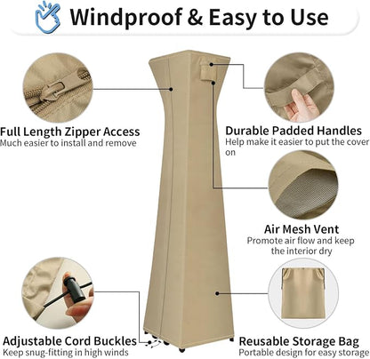 OutdoorLines Waterproof Outdoor Patio Heater Covers with Zipper and Storage Bag, Dust-Proof UV-Resistant Windproof Propane Heavy Duty Heater Cover for Standing Heater, 2 Packs-90Hx23Lx23W inch Camel