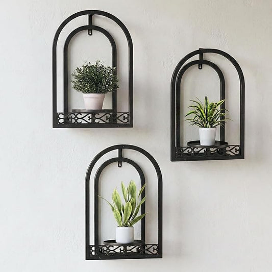Wall Hanging Planters, Modern Iron Frame for Indoor/Outdoor Plants, Stylish Decor for Living Room, Garden, Patio 3 Pack Black（No Light）