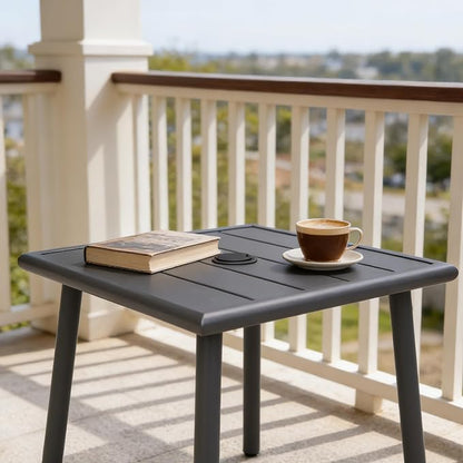 Small Metal Outdoor Side Table with Umbrella Hole Set of 2, Sqaure Patio Coffee Bistro Table End Table, Umbrella Table with Hole for Poolside Yard Porch Deck Balcony,19.7x19.7 inches, Black