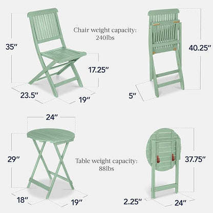 Best Choice Products 3-Piece Acacia Wood Bistro Set, Folding Patio Furniture for Backyard, Balcony, Deck w/ 2 Chairs, Round Coffee Table, Teak Finish - Mint