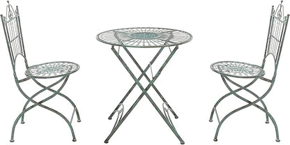 SAFAVIEH Outdoor Collection Belen Victorian Antique Dark Green Wrought Iron 3-Piece Bistro Set