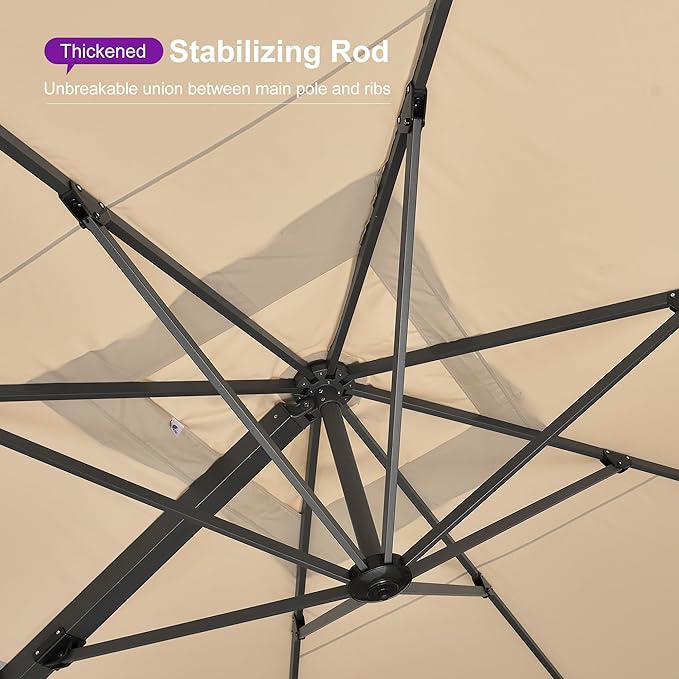 PURPLE LEAF 12' X 9' Rectangle Patio Umbrella with Base Included Large Outdoor Aluminum Offset Umbrella with 360-degree Rotation Cantilever Umbrella for Garden Deck Backyard Pool Beige