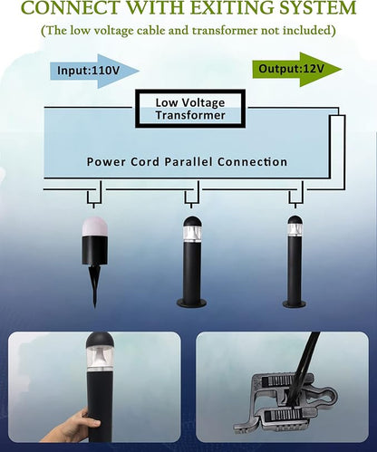 8 Pack Low Voltage Landscape Pathway Lights Wired, Outdoor Modern 12V LED Bollard Lights for Driveway Garden Walkway Yard Lawn (Included Connectors), 2700K Warm White Waterproof, Black