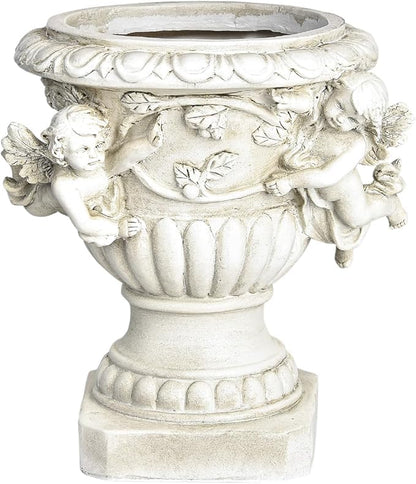Sungmor Garden Cherub Urn Planter, Lovely Resin Angel Statue Flower Pots, Vintage European Style Planter, Rustic White Whimsy Fairy Decorative Plant Pot, Beautiful Pot for Indoor Outdoor Flowers
