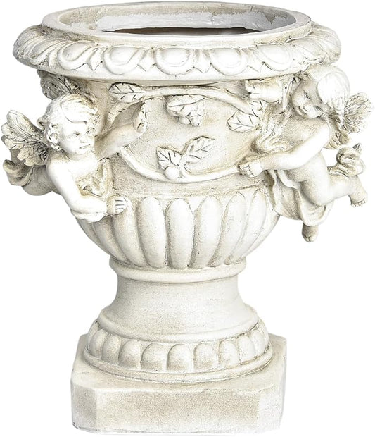 Sungmor Garden Cherub Urn Planter, Lovely Resin Angel Statue Flower Pots, Vintage European Style Planter, Rustic White Whimsy Fairy Decorative Plant Pot, Beautiful Pot for Indoor Outdoor Flowers
