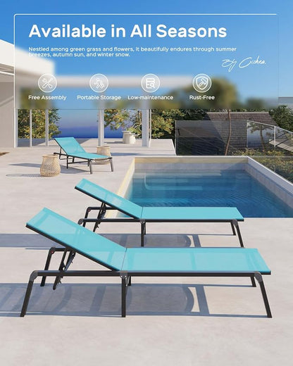Ciokea Patio Chaise Lounge Chair Set of 4, Foldable Lounge Chair for Outside, Aluminum Chairs with 5 Adjustable Backrest, Outdoor Pool Lounger for Poolside, Lawn, Patio, Lake Blue