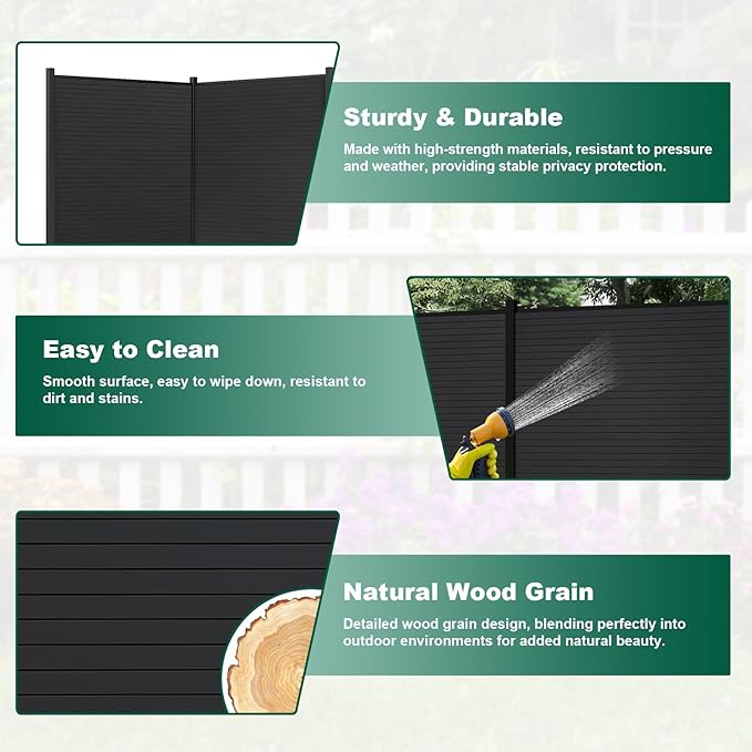 Privacy Fence Panels for Outside with 2 Post, 6' × 6' Windproof Composite Fence Cover Privacy, Garden Fencing Panel for Yard Pool Equipment Trash Can(Poured Concrete, Black)
