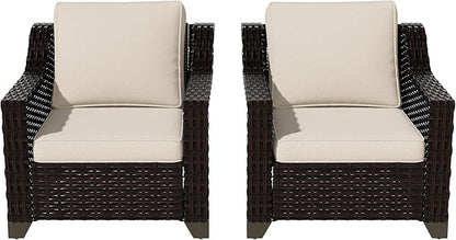 VistaVibe 2 Pieces Outdoor Armchairs, Patio Conversation Furniture Set, Washable Cushions, Luxurious Hand-Woven PE Rattan, Garden, Bistro, Deck, Backyard (Brown/Beige)
