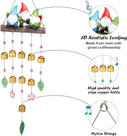Taman Wind Chime for Outside - Gnomes Windchime for Outdoor Garden Decorative Metal Bronze Mobile Wind Chime Memorial Sympathy Gift for Home, Outdoor, Yard, Patio,Garden Decor, 29"