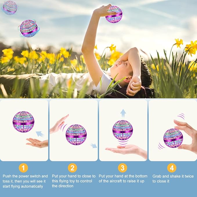 2026 Flying Orb Ball Toy, Hover Ball Fly Fidget Spinner, Cool Toys Gifts for 6 7 8 9 10 11 12+ Years Old boy Girls Teens, Hand Mini Drone Cosmic Globe, Indoor Outdoor Toys Purple