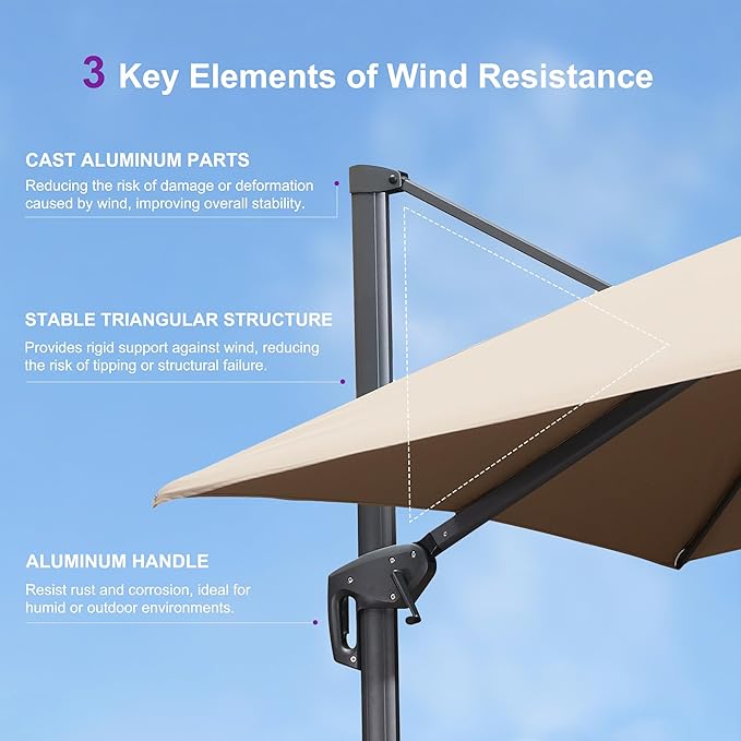 PURPLE LEAF 12FT Cantilever Outdoor Umbrellas Large Patio Umbrella Hanging Double Top Square Offset Umbrella with 360°Rotation Tilting Umbrella Outdoor Patio, Taupe