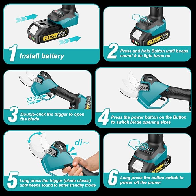 Electric Pruning Shears Cordless - Max 3.2inch Opening Diameter with LED Light & LCD Display, 1600W Brushless Heavy Duty Pruner, 4 Adjustable Size, SK5 Blades, 2 Batteries for Gardening Pruning