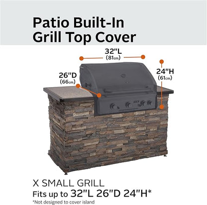 Classic Accessories Ravenna Water-Resistant 32 Inch Built-in BBQ Grill Top Cover, Black