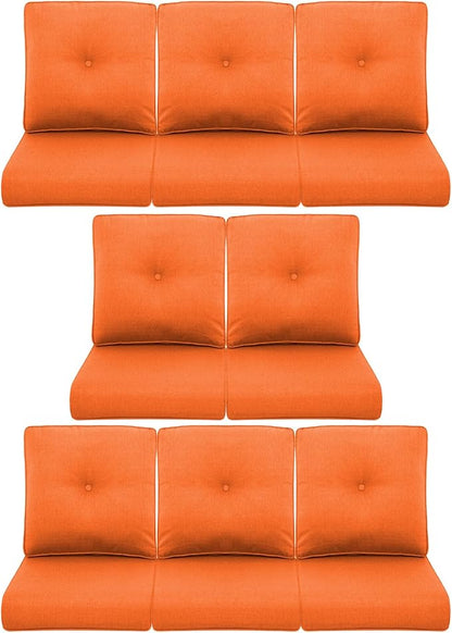 8-Piece Outdoor Patio Cushion Set - Fade & Water Resistant with Removable Olefin Cover, 22x24x4 Inch Memory Foam Cushions for Wicker Sectional Sofa – Orange/Buckle