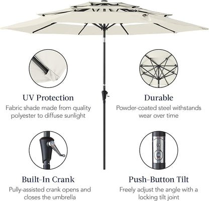 Best Choice Products 10ft 3-Tier Market Patio Umbrella, Outdoor Sun Shade with Tilt, Crank Lift, 8 Ribs for Backyard, Deck, Poolside – Ivory