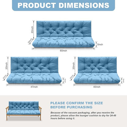 Porch Swing Cushions,Outdoor Cushions 3 Seater Replacement with Backrest, Waterproof Thickened Bench Cushion with Ties for Porch, Patio,Outdoor, Backyard and Garden (Sky Blue 47 * 40 in)