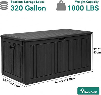 YITAHOME 320 Gallon Double-Wall Deck Box with Divider & Side Handles, Outdoor Large Storage for Patio Furniture Cushions, Garden Pool Accessories, Water Resistant & Lockable
