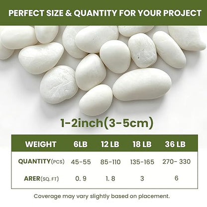 12 lbs White Rocks for Landscaping, 1-2 Inch Pebbles for Plants, Natural River Stones for Backyard, Flower Beds, Fish Tank, Vases, and Patio Decor