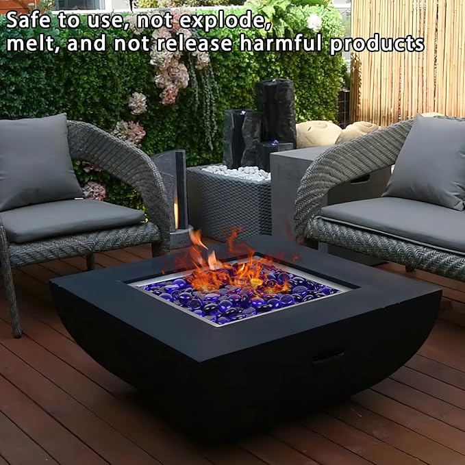 DomeStar 10LB Cobalt Blue Fire Pit Rocks, Reflective Round Glass Beads for Natural Propane Fire Pit Landscaping