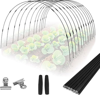 72PCS Garden Hoops Grow Tunnel Kit - 8FT Rust-Free Fiberglass Arches with Plastics Coating (12 Sets) for Raised Beds, Plant Support, Shade Cloth Net, Insect Netting & Row Cover Protection