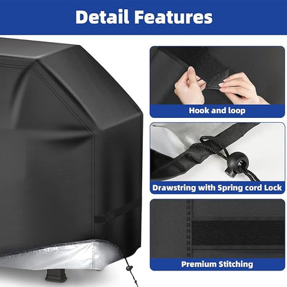 BBQ Gas Grill Cover for Outdoor, Anti-UV, Rip-Proof, 600D Oxford Fade Resistant Material, Barbecue Cover with Hook and Loop Straps & Adjustable Hem Drawstring (Black, 52”x26”x43”)
