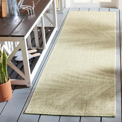 SAFAVIEH Washable Rug Outdoor Courtyard Collection - 2'3" x 10' Runner, Beige & Green, Non-Shedding & Easy Cleaning, Ideal for Patio, Entryway, Mudroom, Hallway, Kitchen (CY6235-21812)